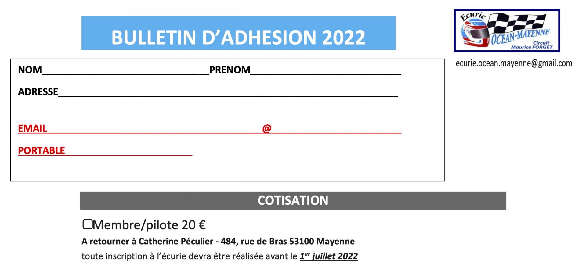 Bulletin adhesion 2022